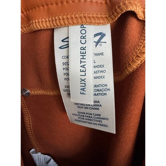 Seven7 Vegan Faux Leather Cropped Pants walnut orange sz 8 New - Picture 4 of 7